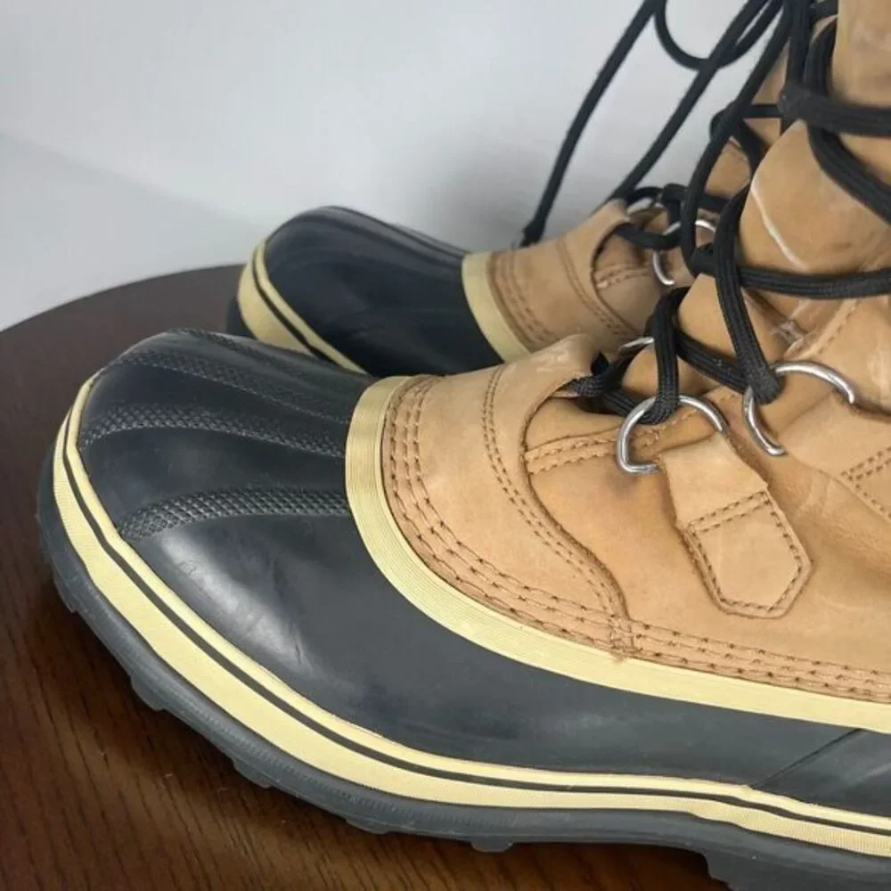 Sorel Caribou Boots‎ Men's 8 Tan Black Nubuck Insulated Lined Shoes NM1000-281